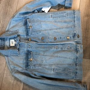 Forever 21 Long Blue Medium Wash Button Up Jean Denim Jacket Coat Size Small New